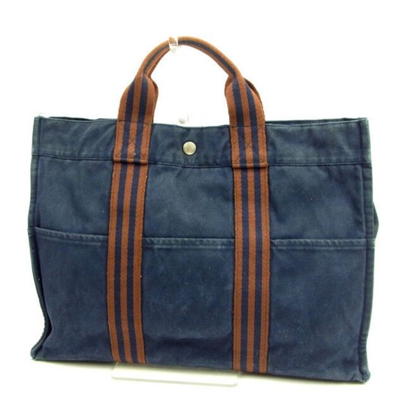 Hermes Tote bag Fourre Tout Navy Brown Woman Authentic Used Y3654 - Picture 1 of 6